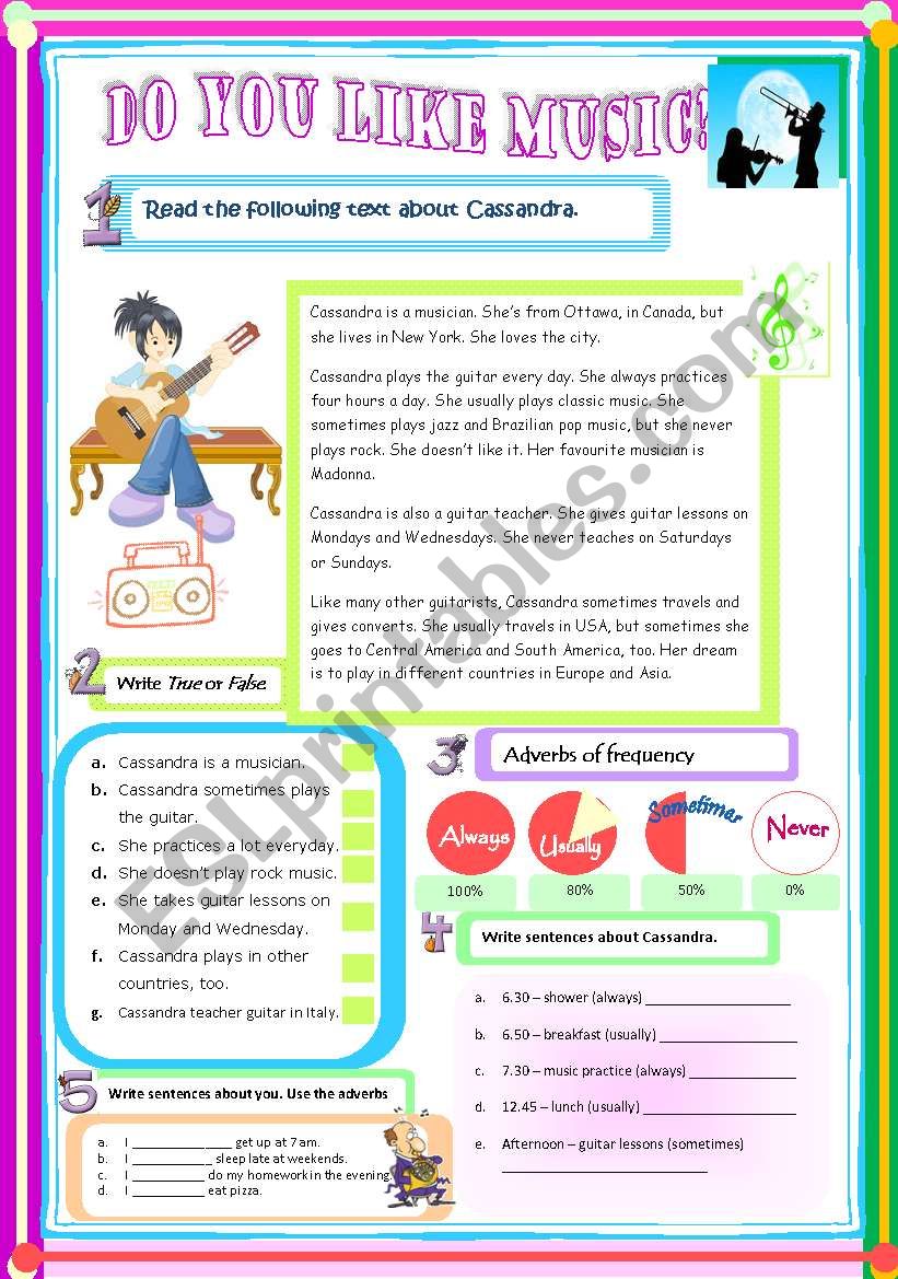 PRESENT SIMPLE TENSE. Reading comprehension + true and false + adverbs of frequency + the time 