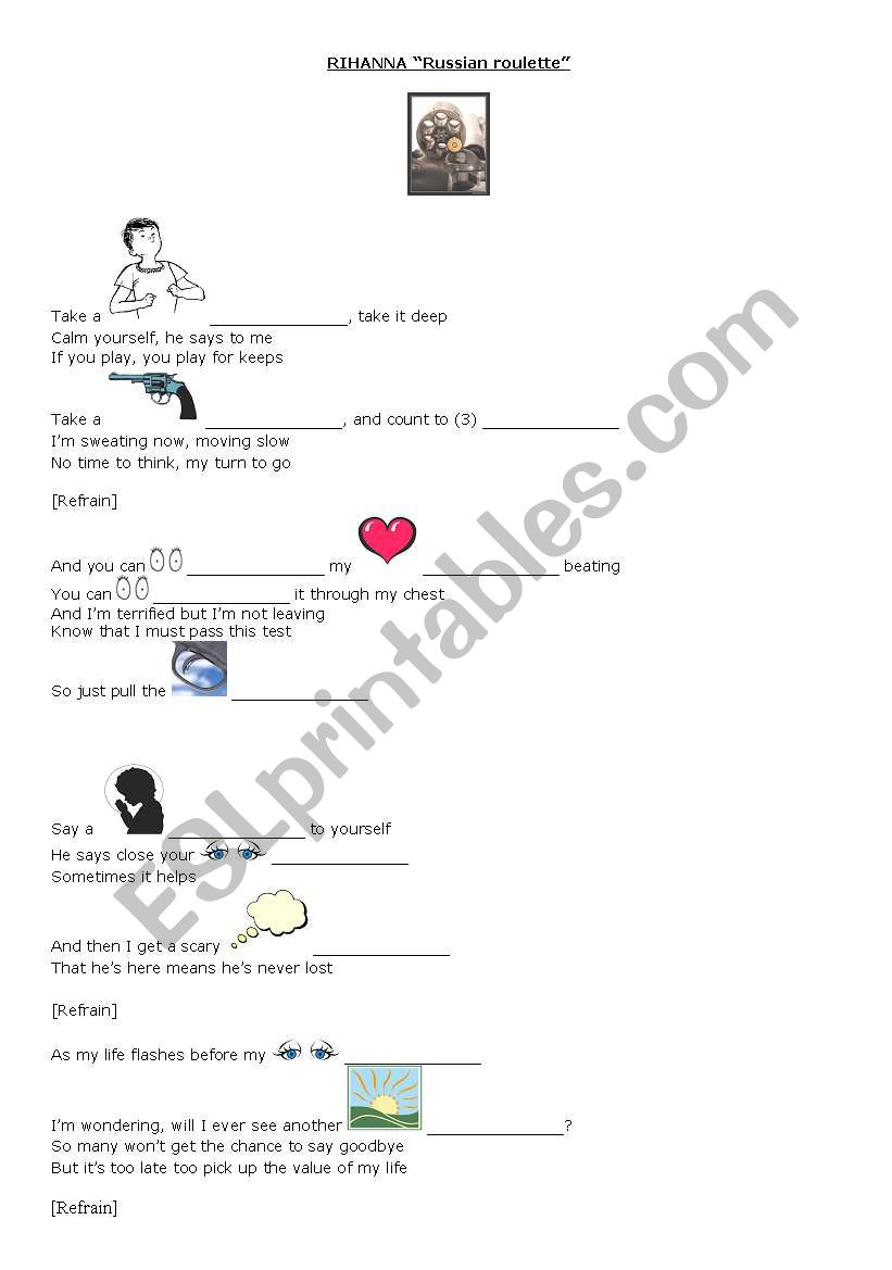 Russian Roulette (Rihanna) - ESL worksheet by Titina29