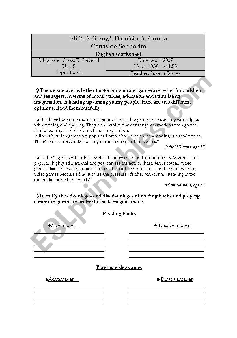 Reading habits worksheet