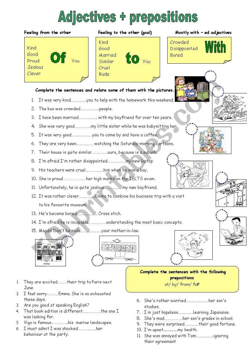 Adjectives and prepositions worksheet
