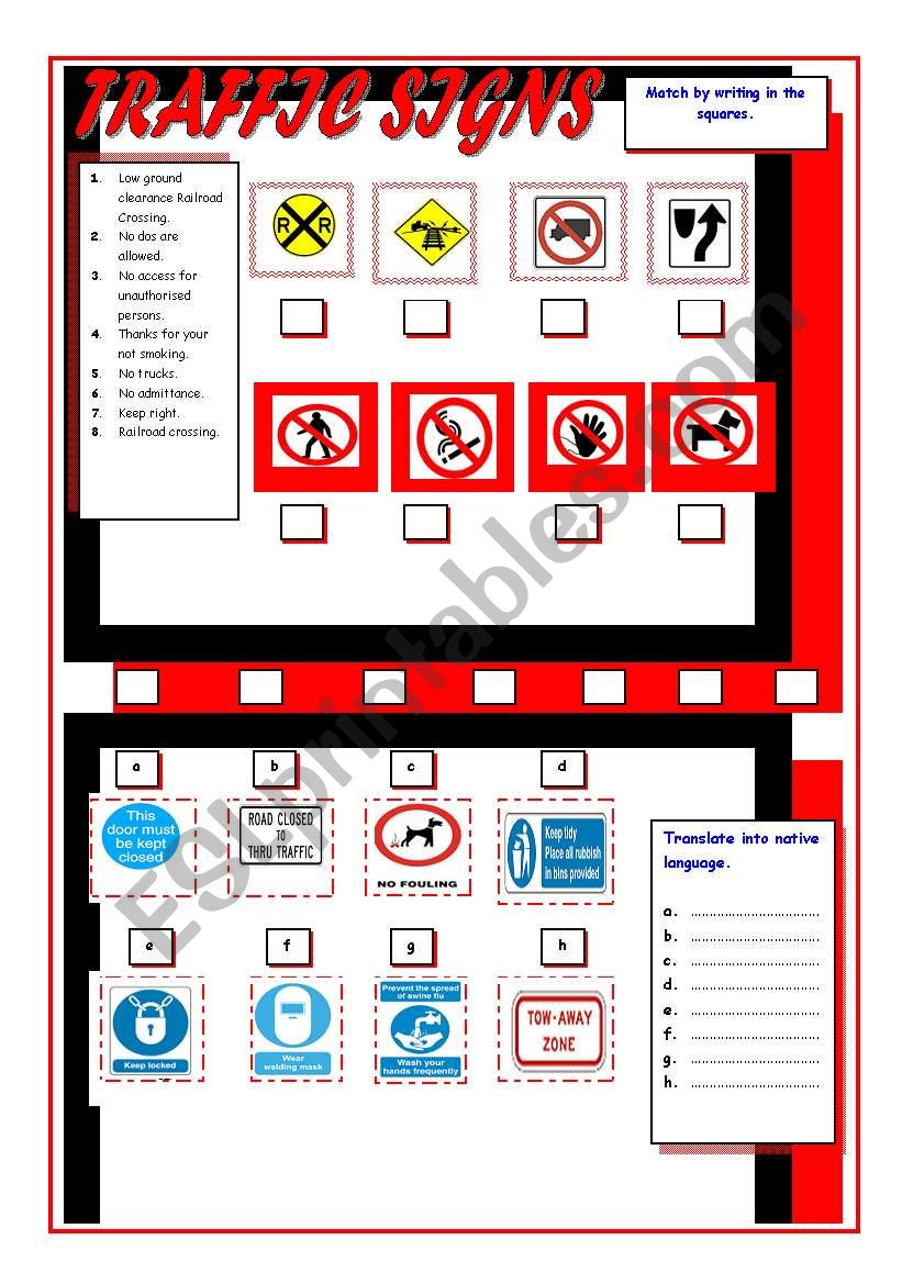 TRAFFIC SIGNS worksheet