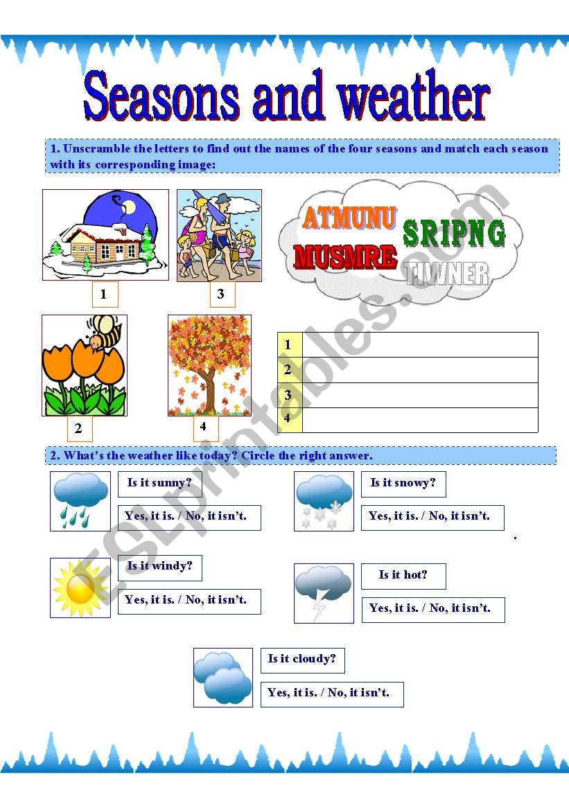 Seasons and weather worksheet