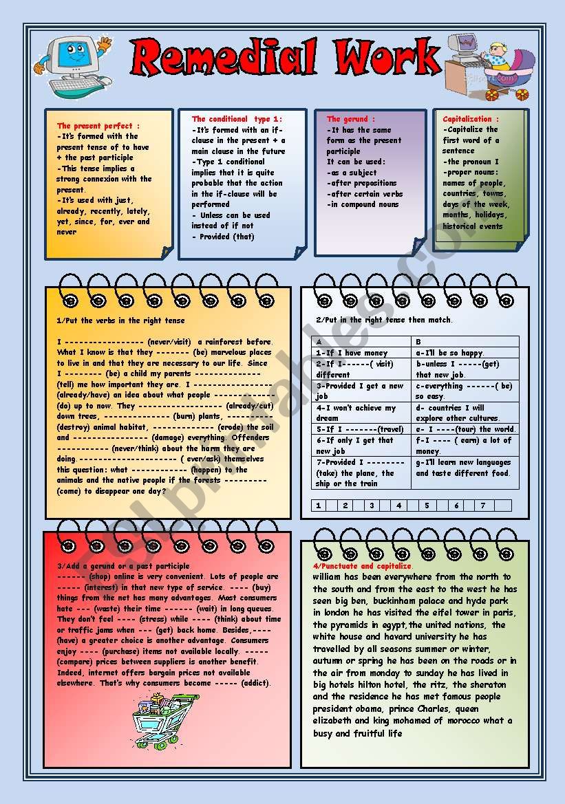 Remedial work (2 pages) worksheet