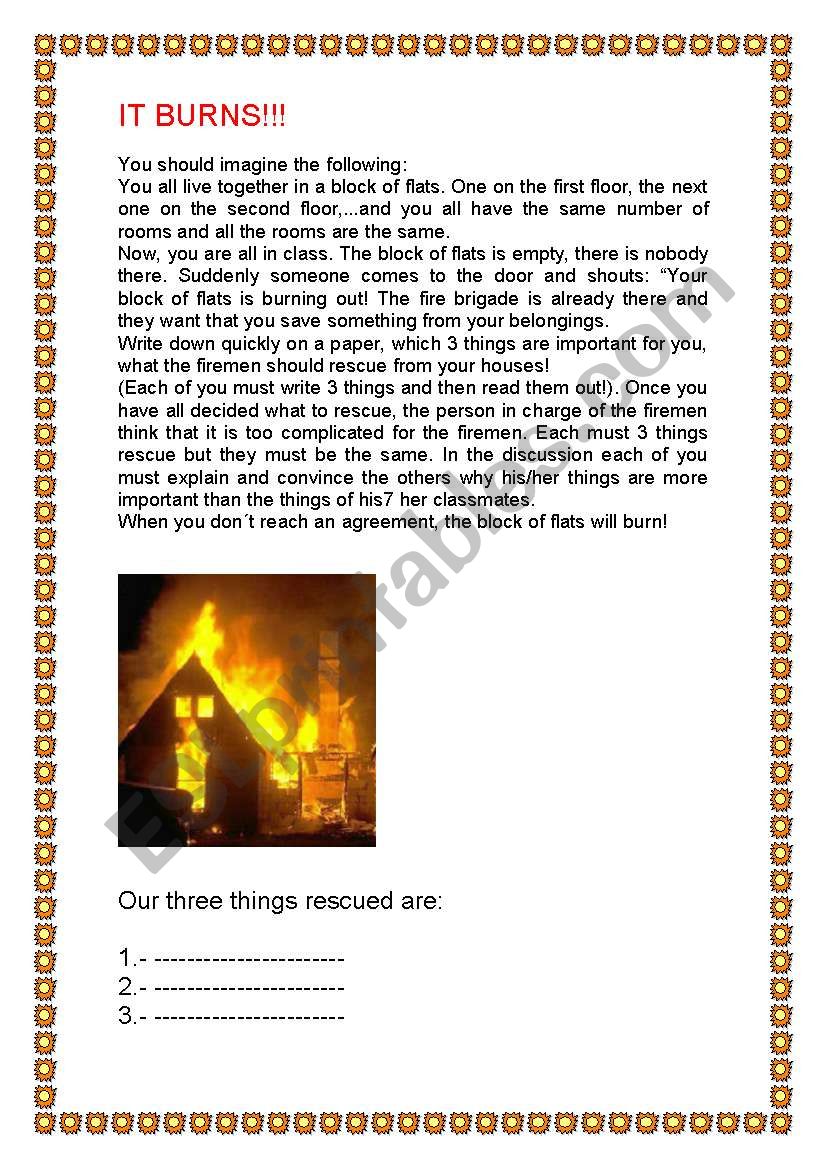 IT BURNS! worksheet