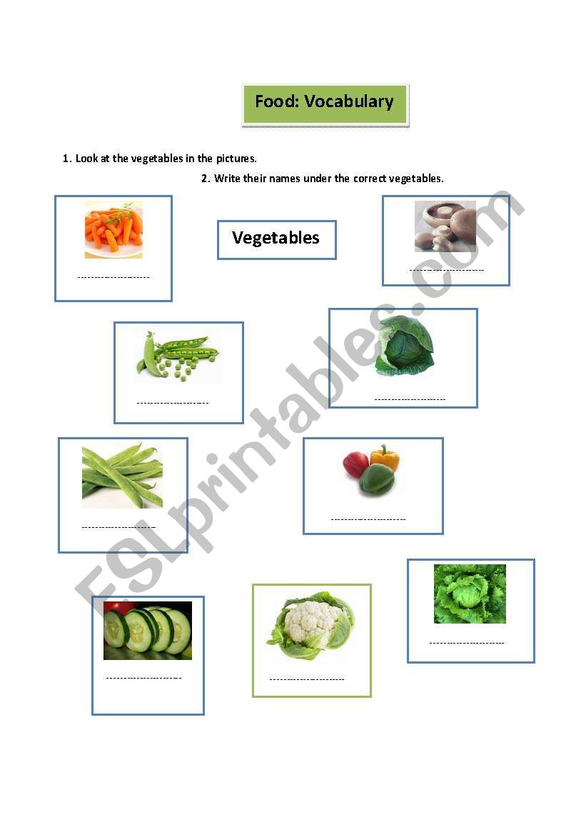 Vegetables worksheet