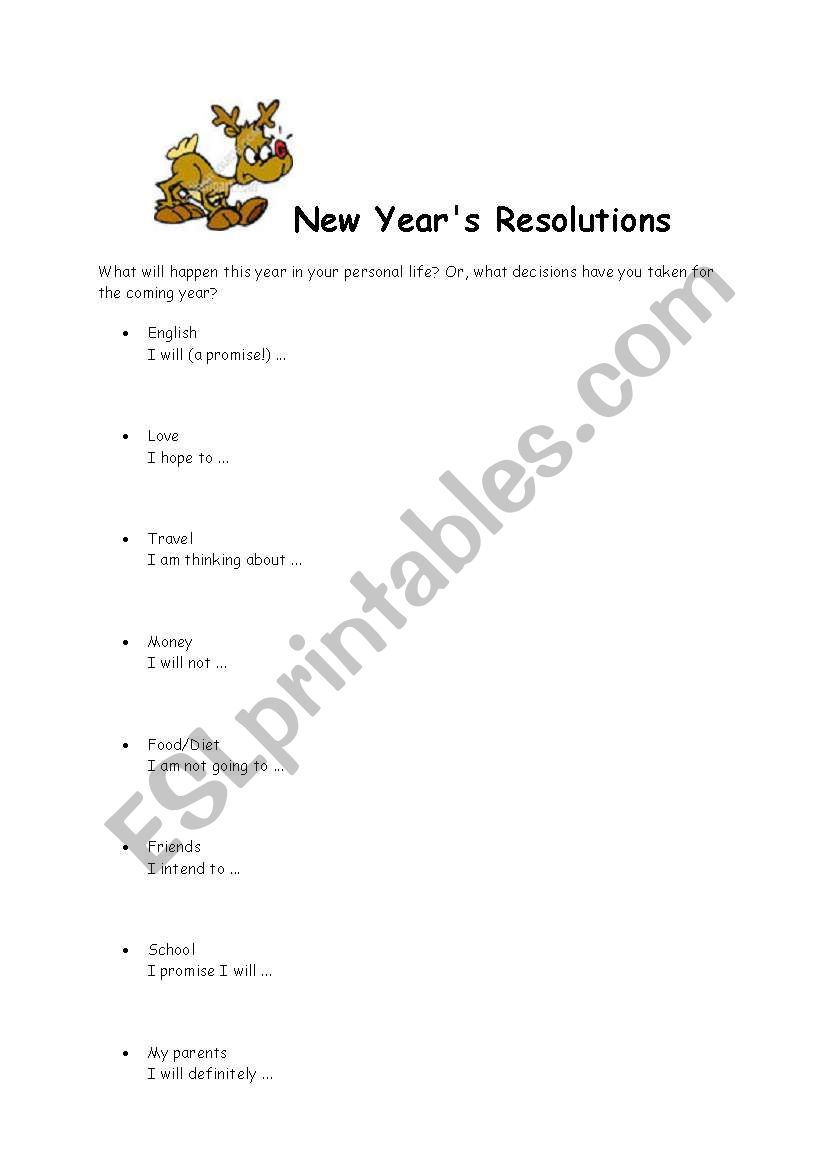 New Years Resolutions worksheet