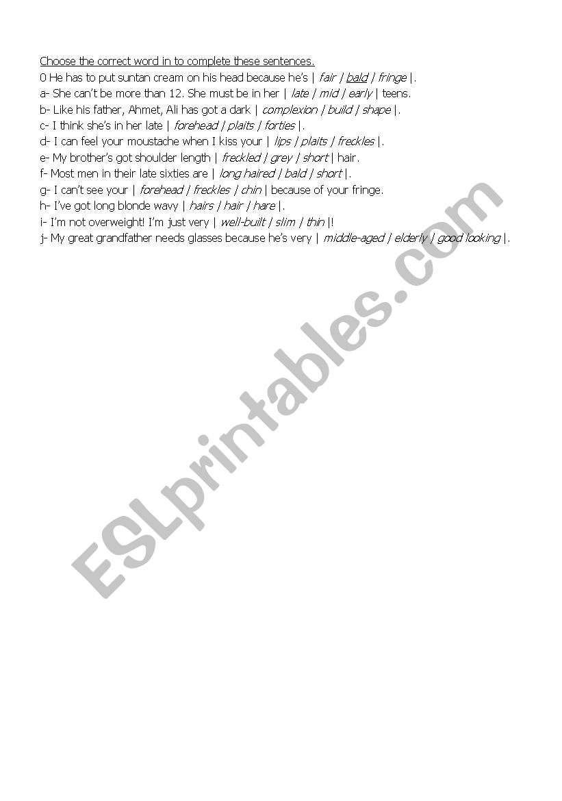 Multiple choice worksheet