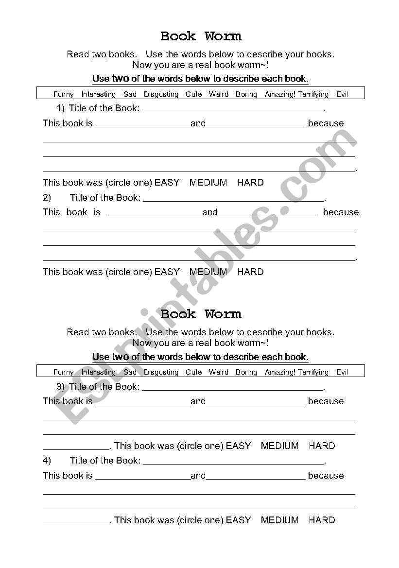 Book Worm worksheet
