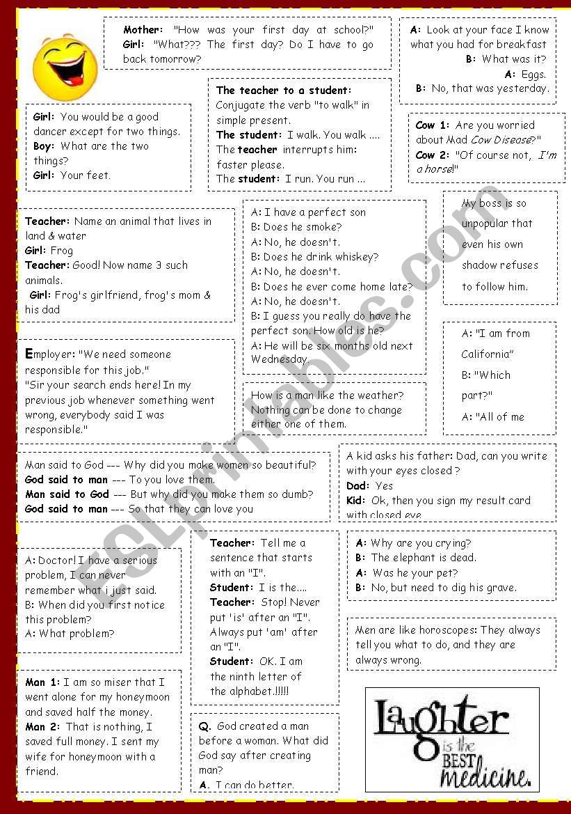 Jokes for basics worksheet