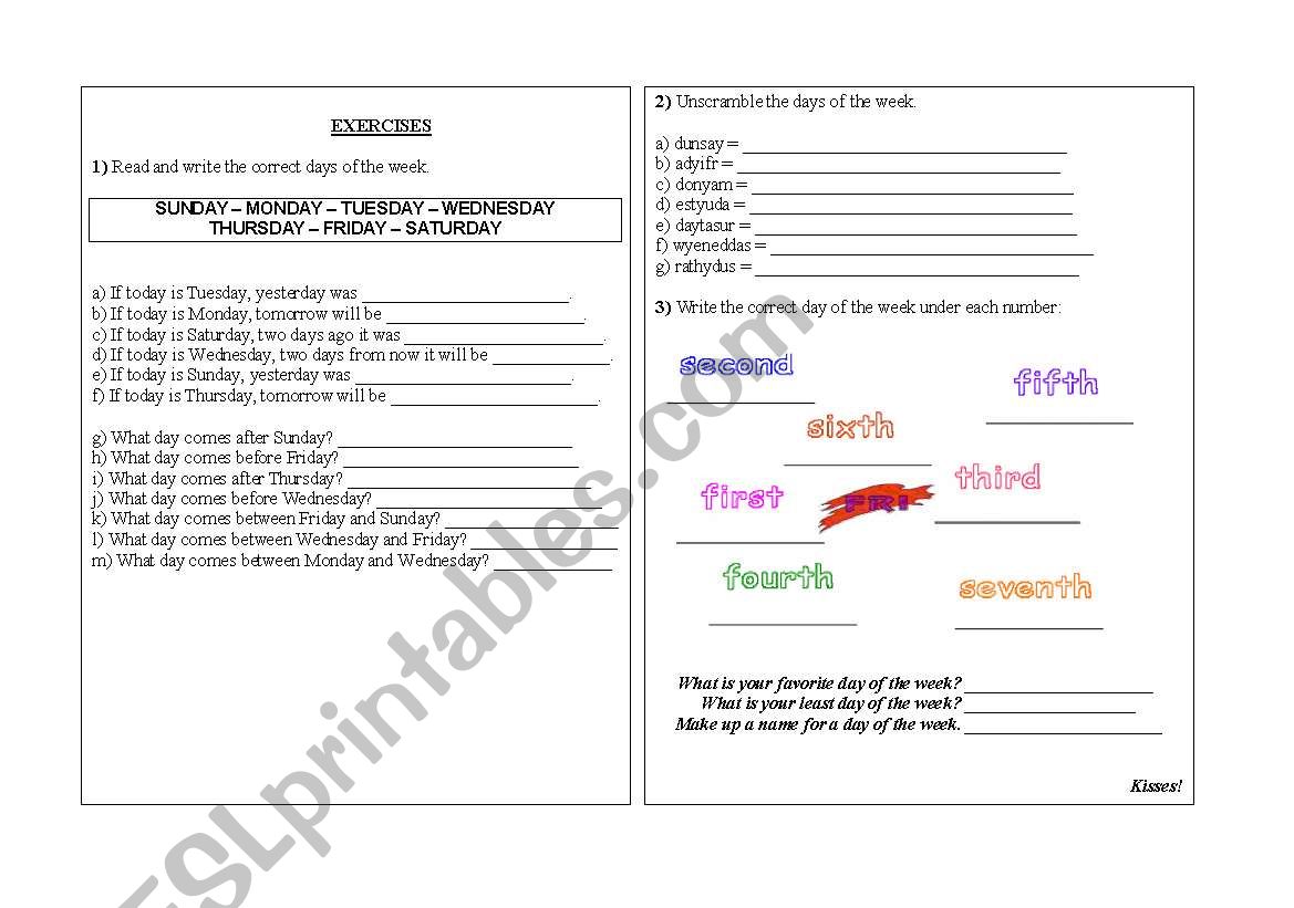 Days of the week worksheet