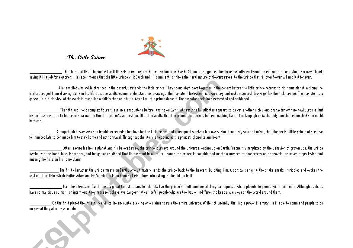 The Little Prince worksheet