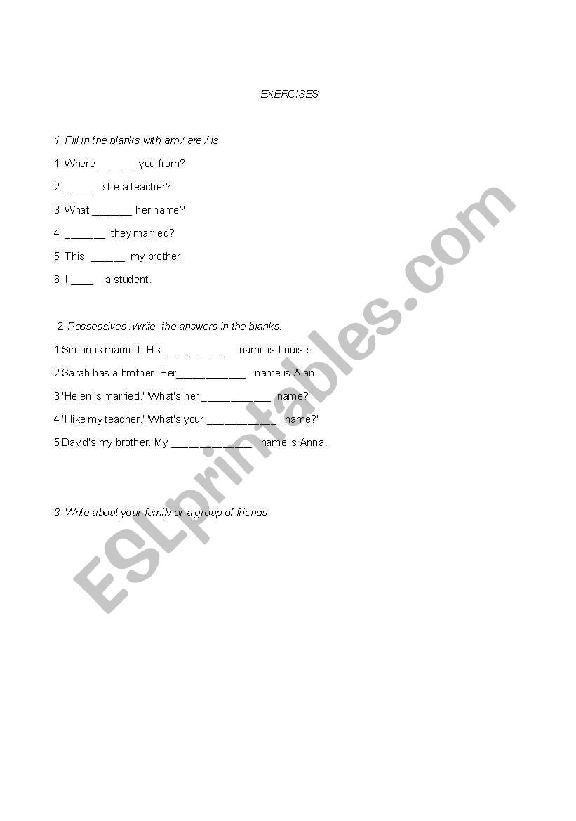 verb to be worksheet