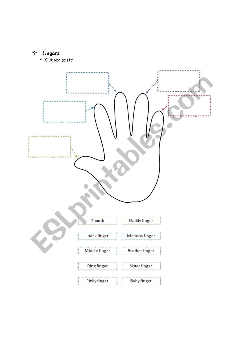 the name of finger worksheet