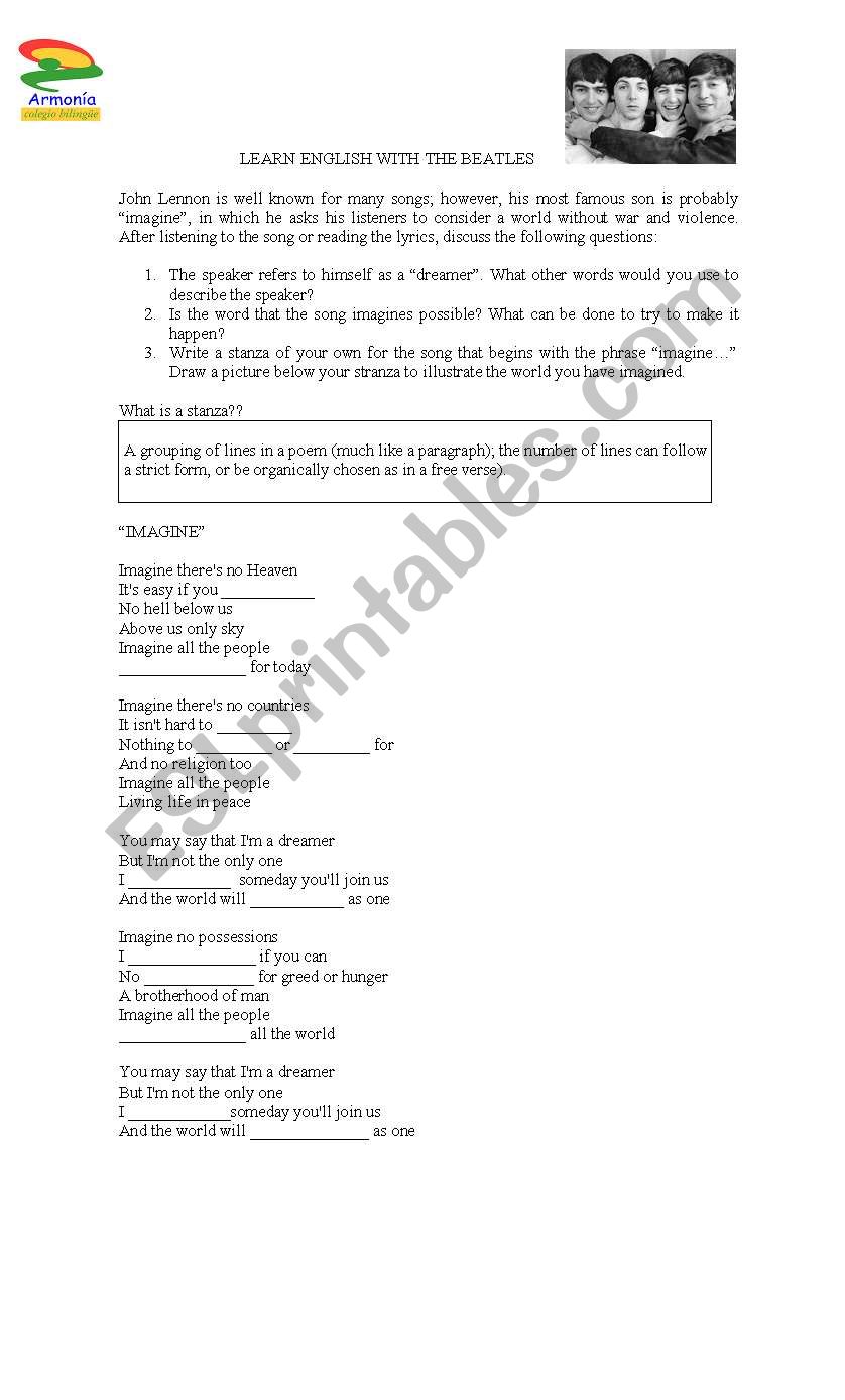 learning with the beatles worksheet