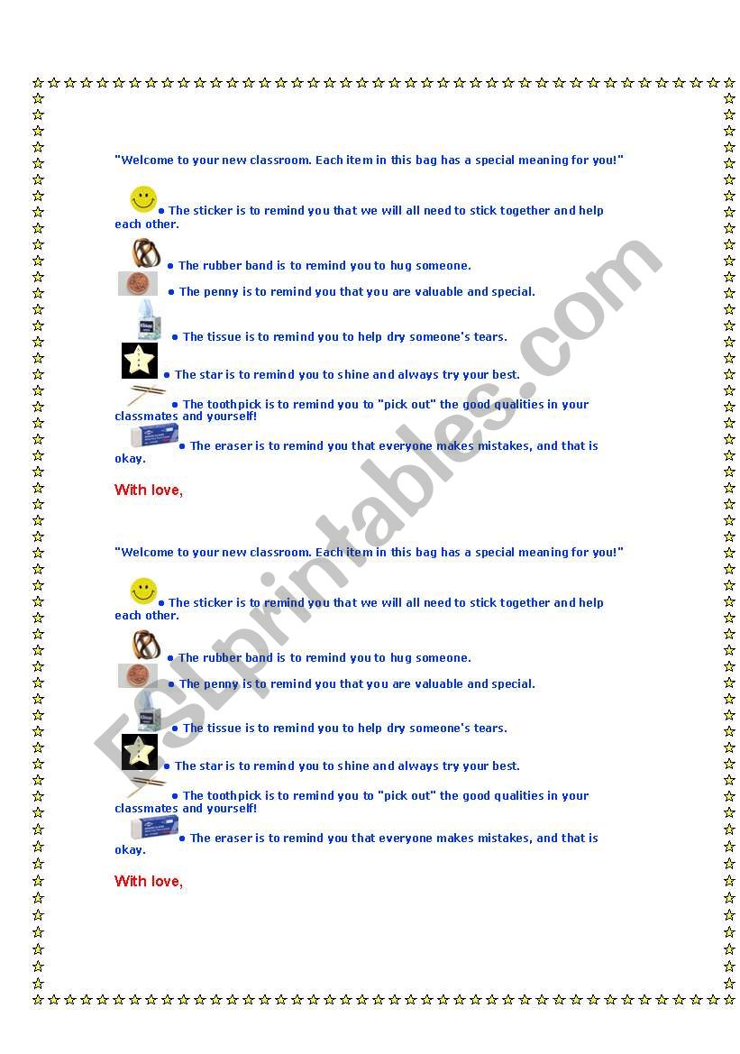Welcome kit worksheet