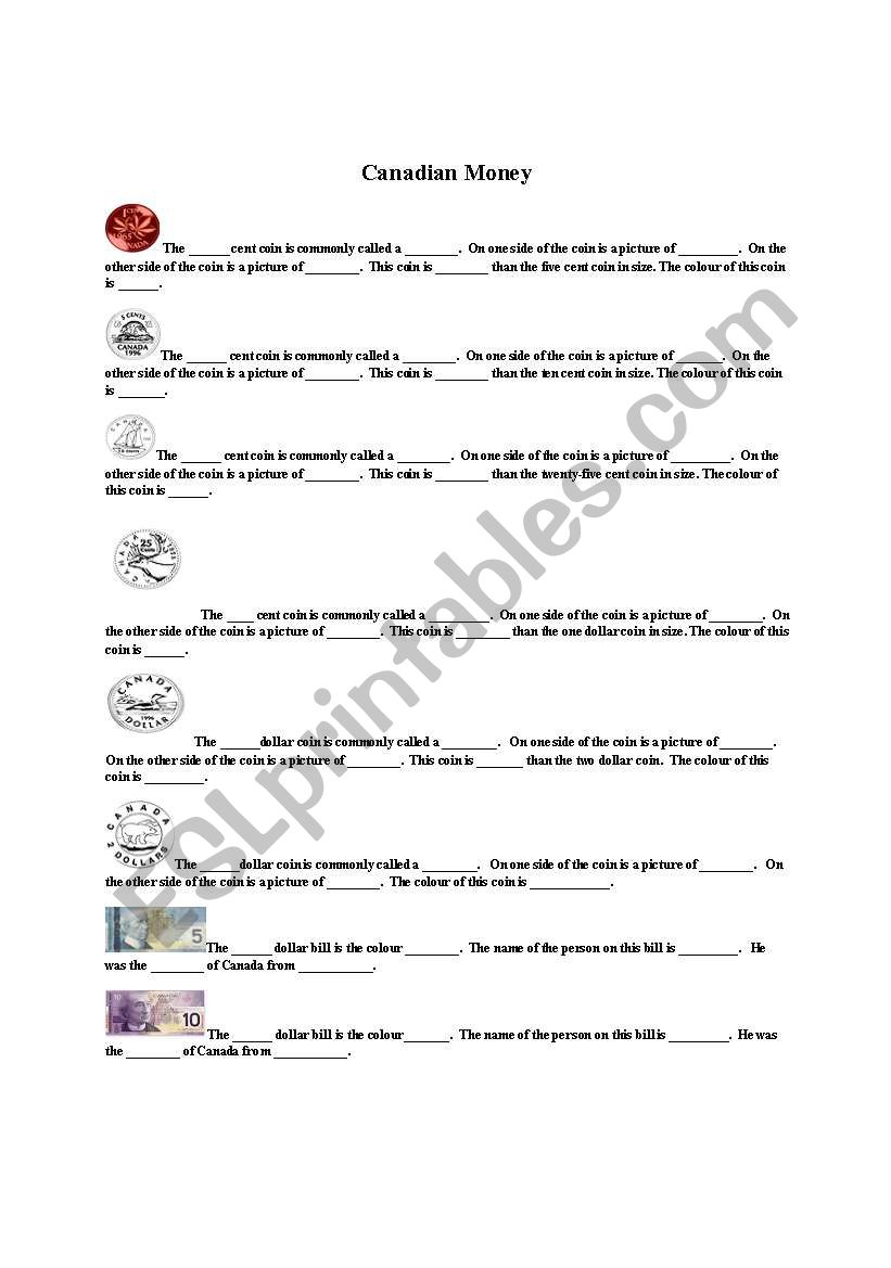 canadian money worksheet