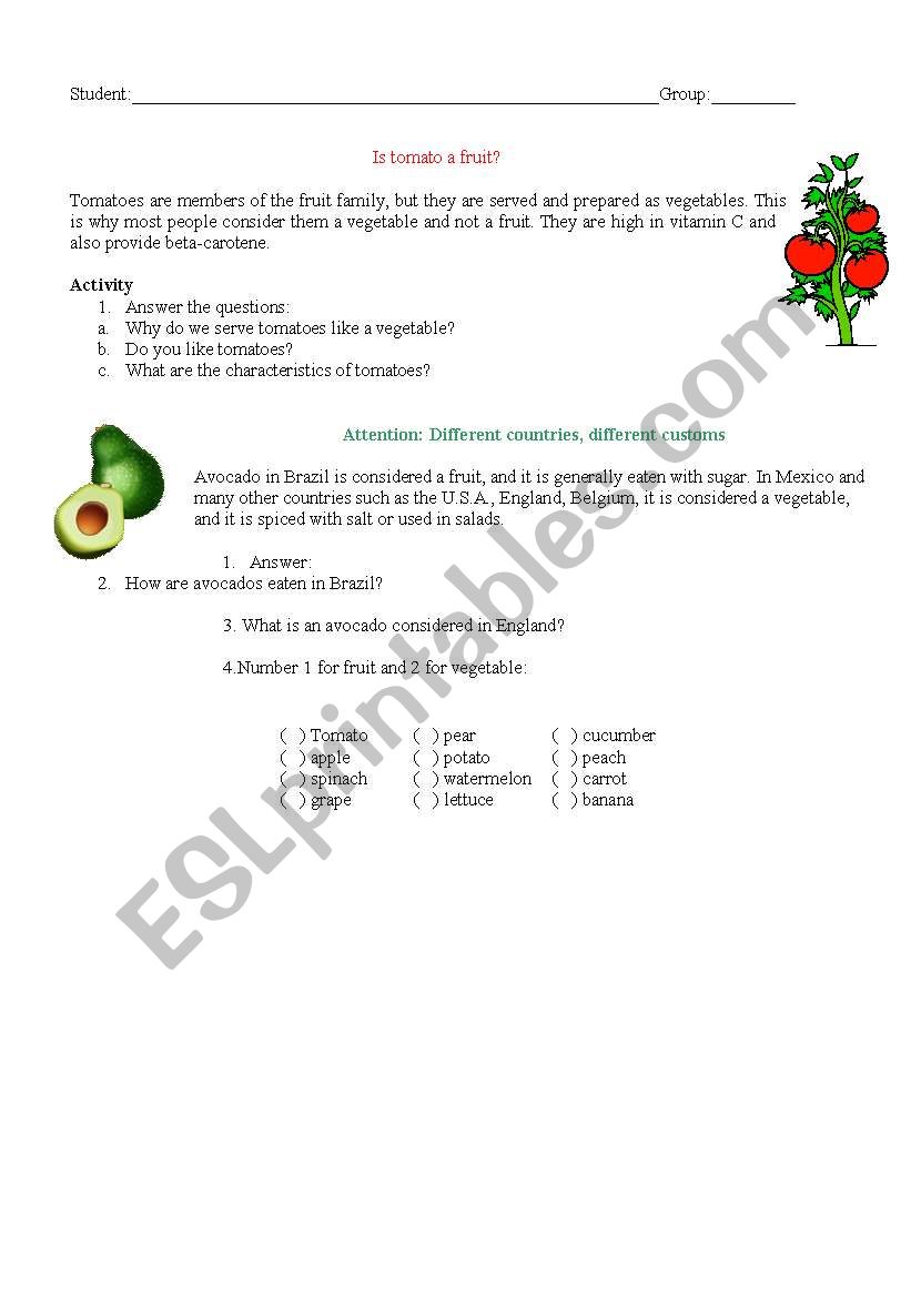Text: is tomato a fruit? worksheet