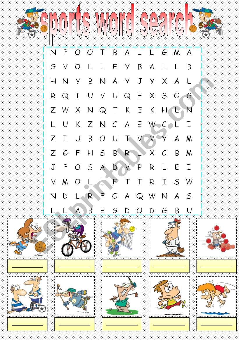 sports word search worksheet