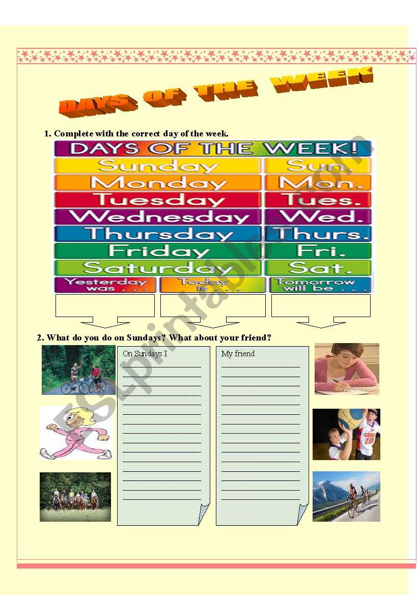 Days of the week worksheet