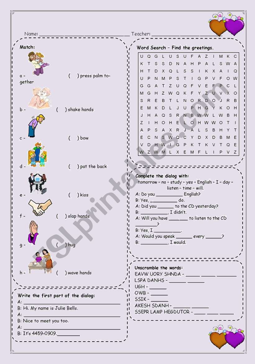 Greetings worksheet