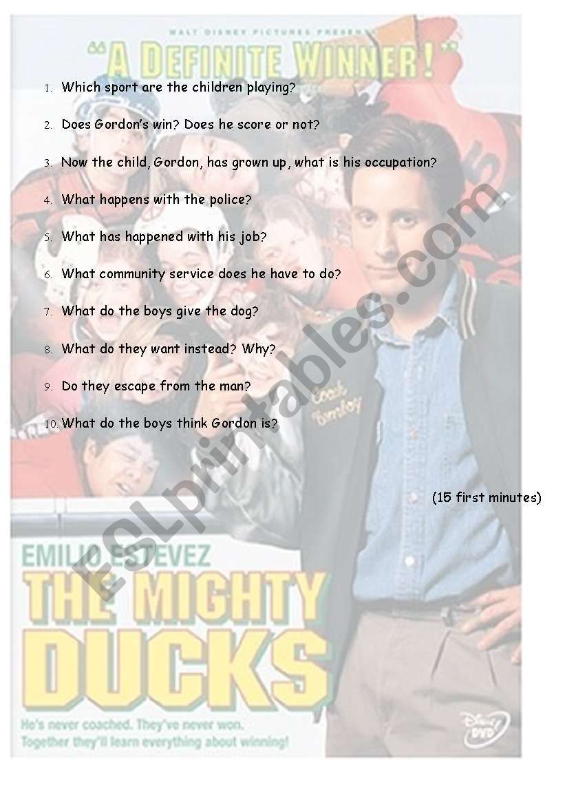 THE MIGHTY DUCKS worksheet