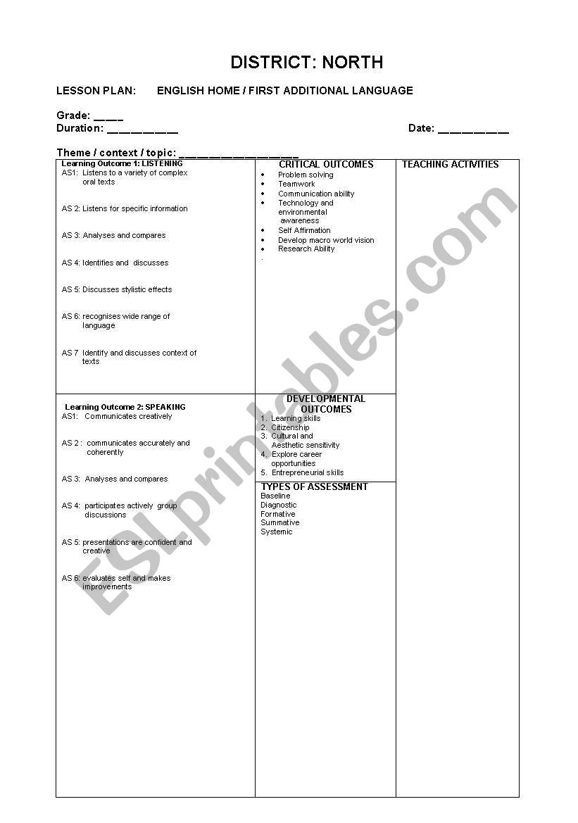 lesson plans worksheet