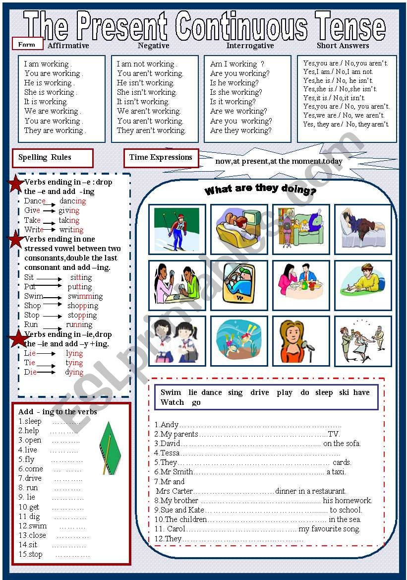 The Present Continuous Tense(2 pages)