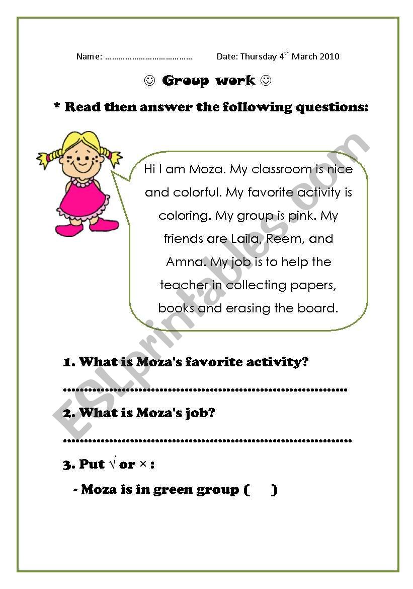 Simple Reading about Moza worksheet