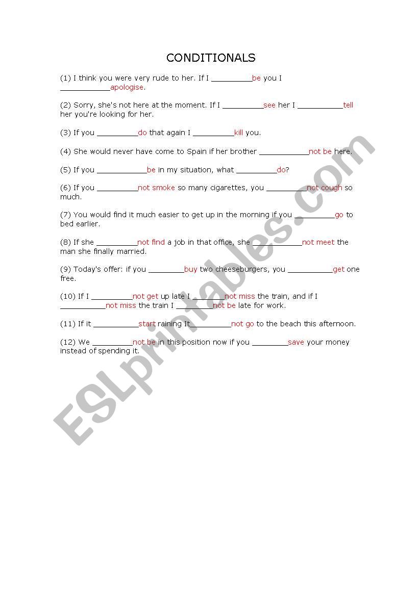 conditionals worksheet