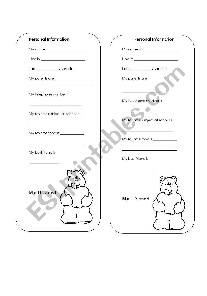 My First ID Card worksheet