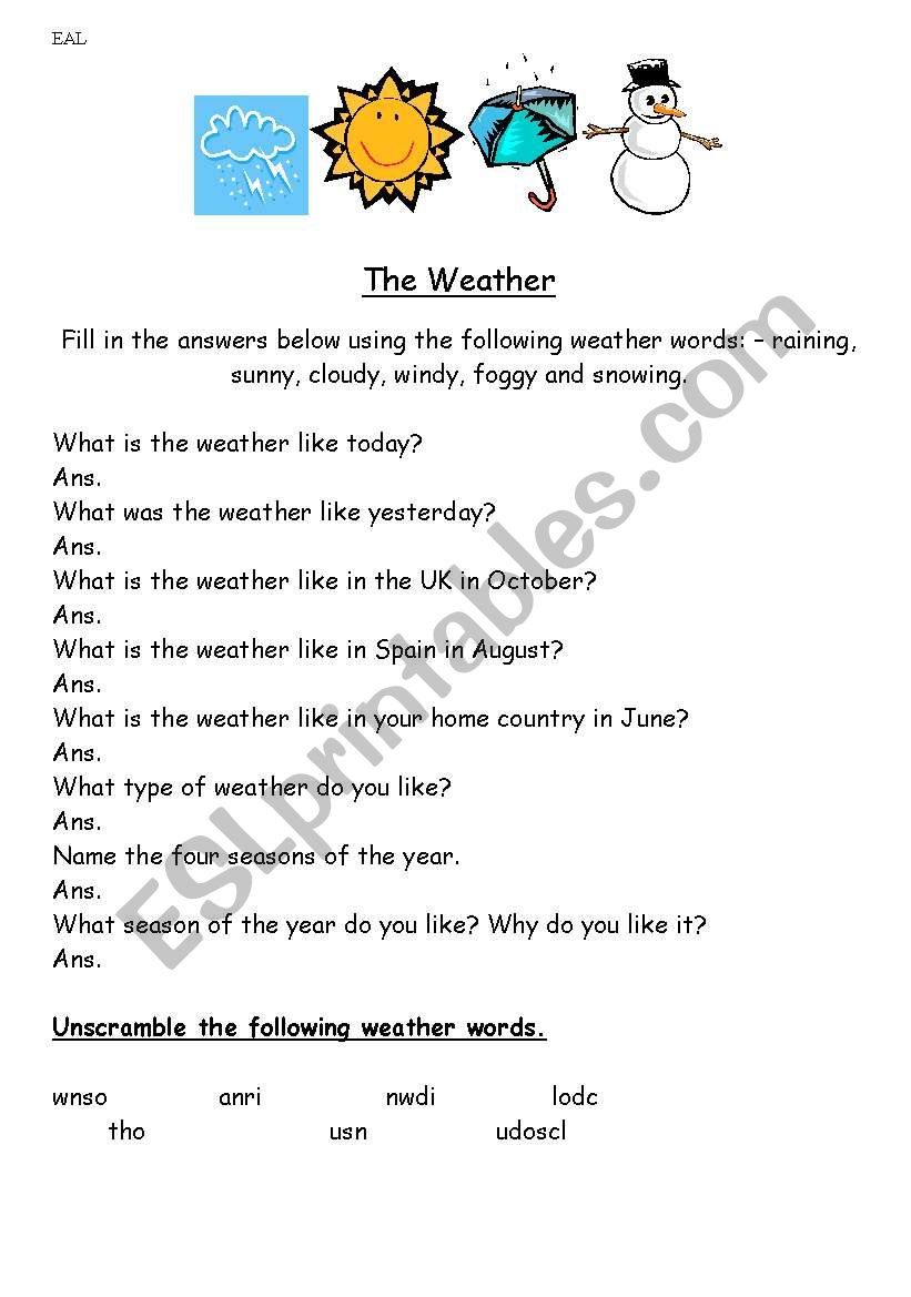 The Weather  worksheet