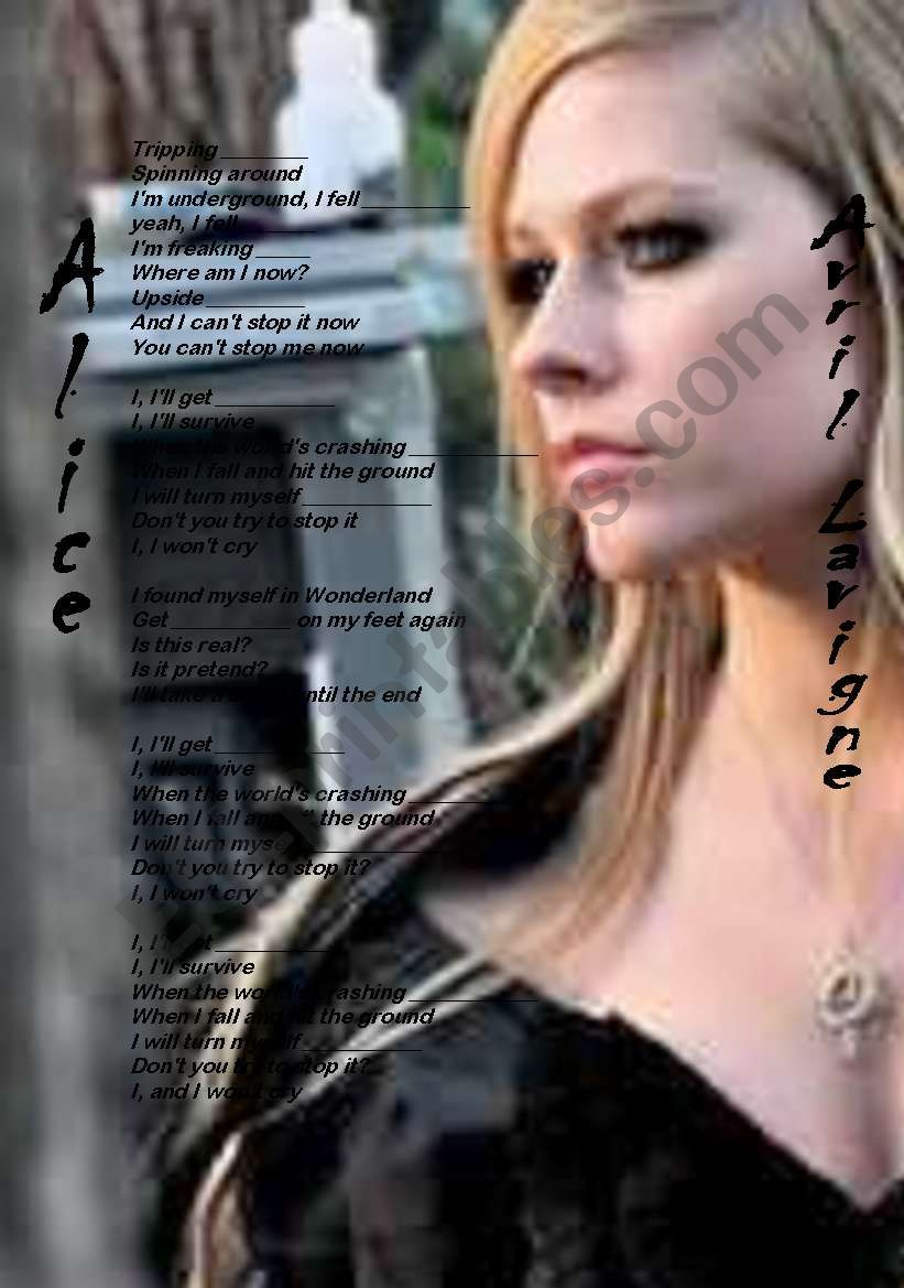 Alice Avril Lavigne worksheet