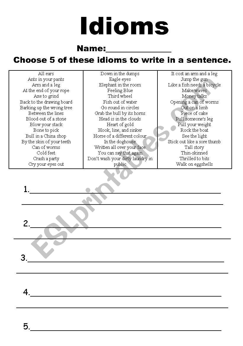 Idioms worksheet