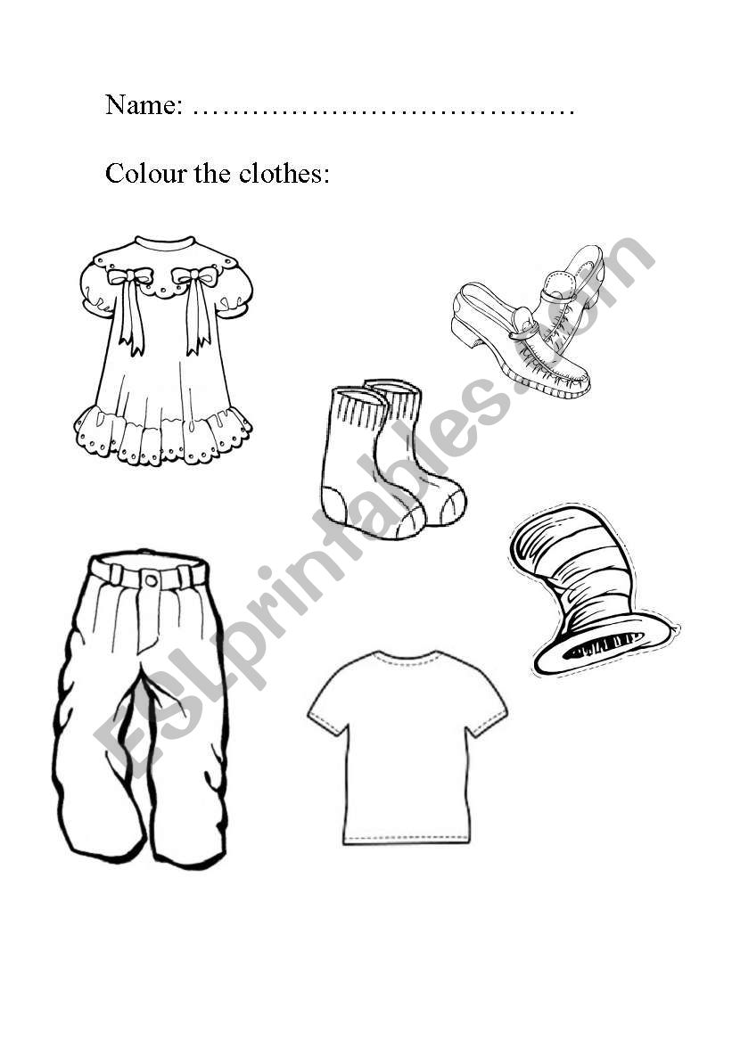 Listen and colour the clothes worksheet