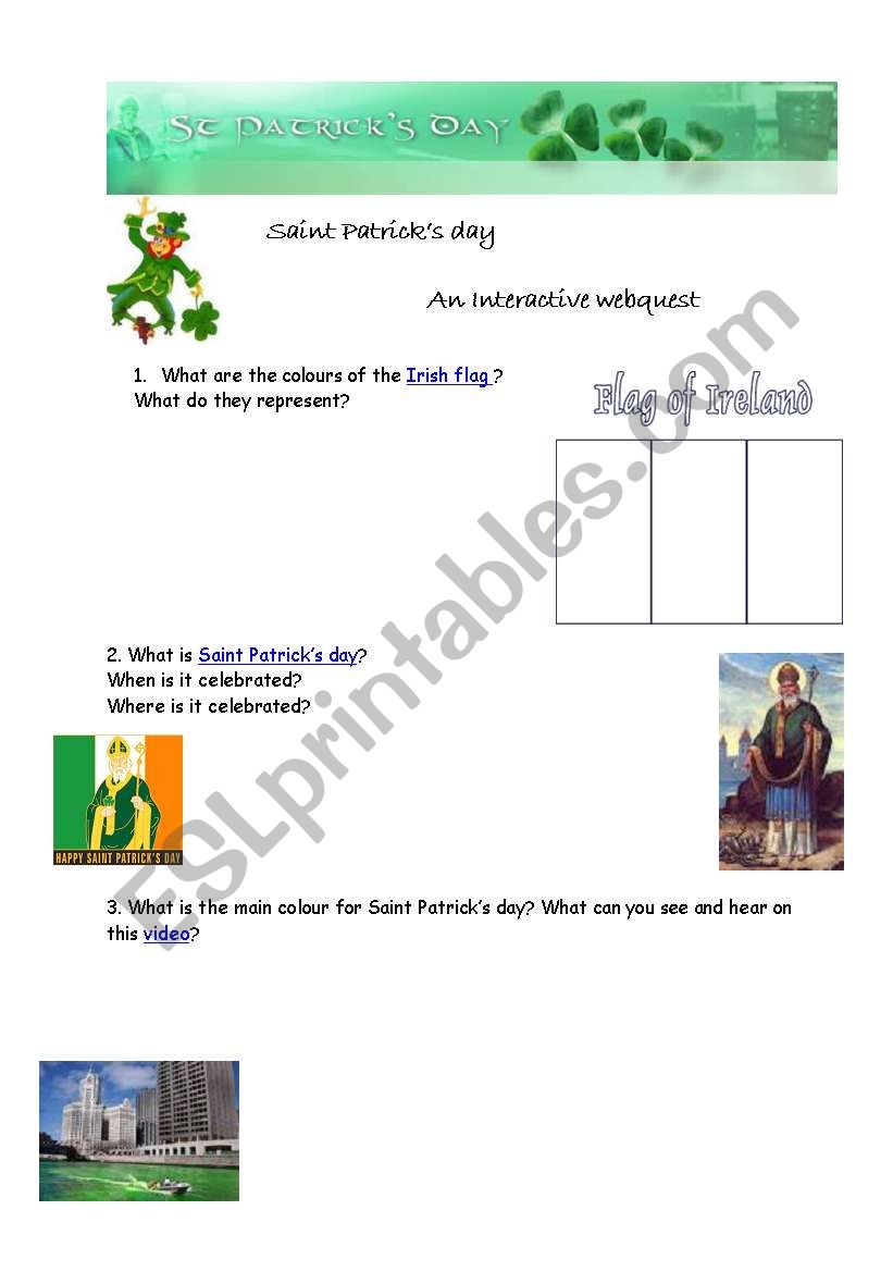 Interactive web quest on Saint Patricks day