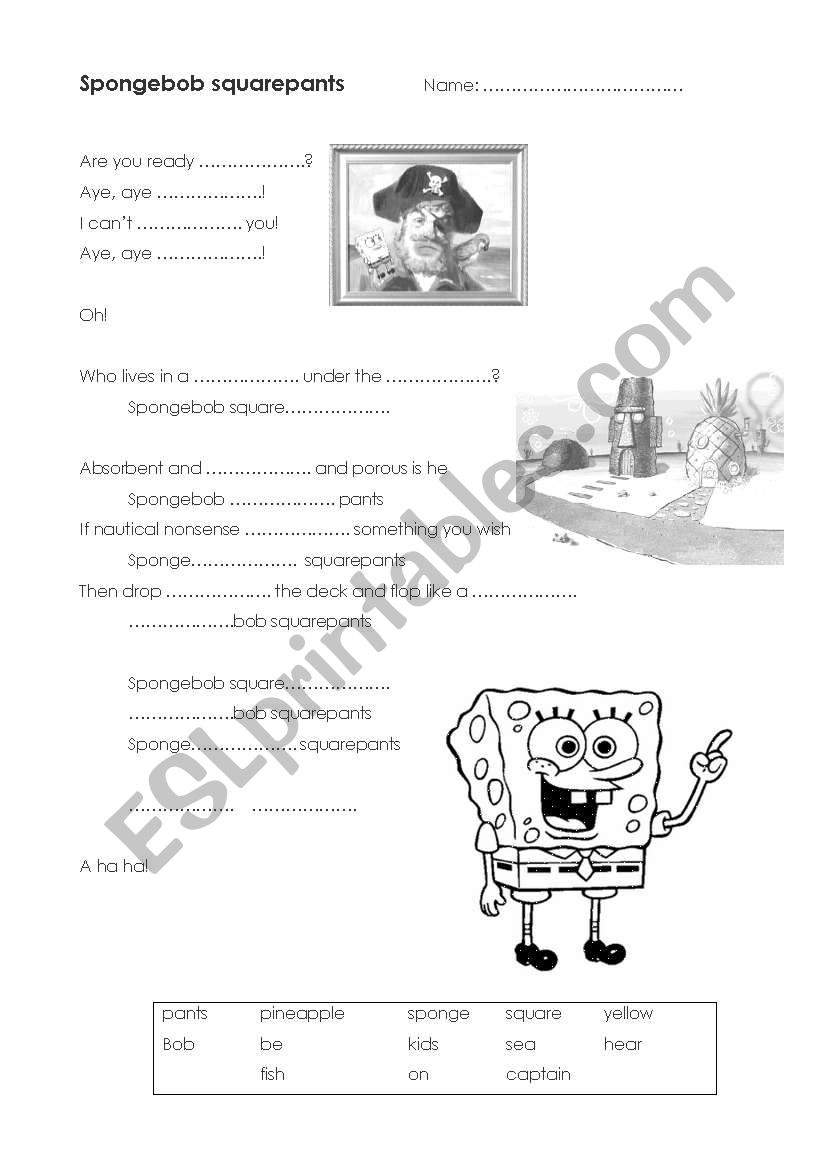 Spongebob squarepants worksheet