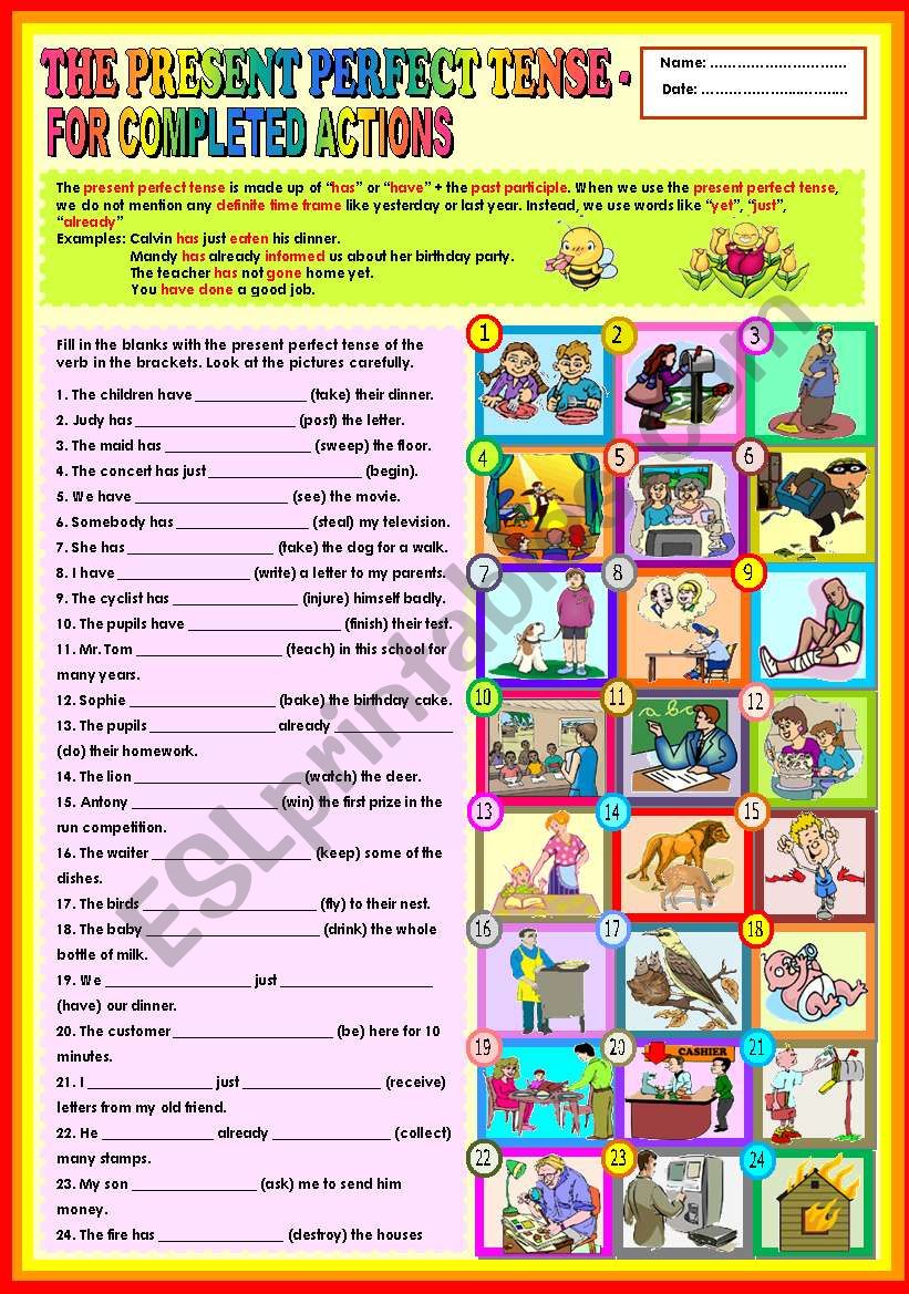 The Present Perfect Tense for completed actions + KEY