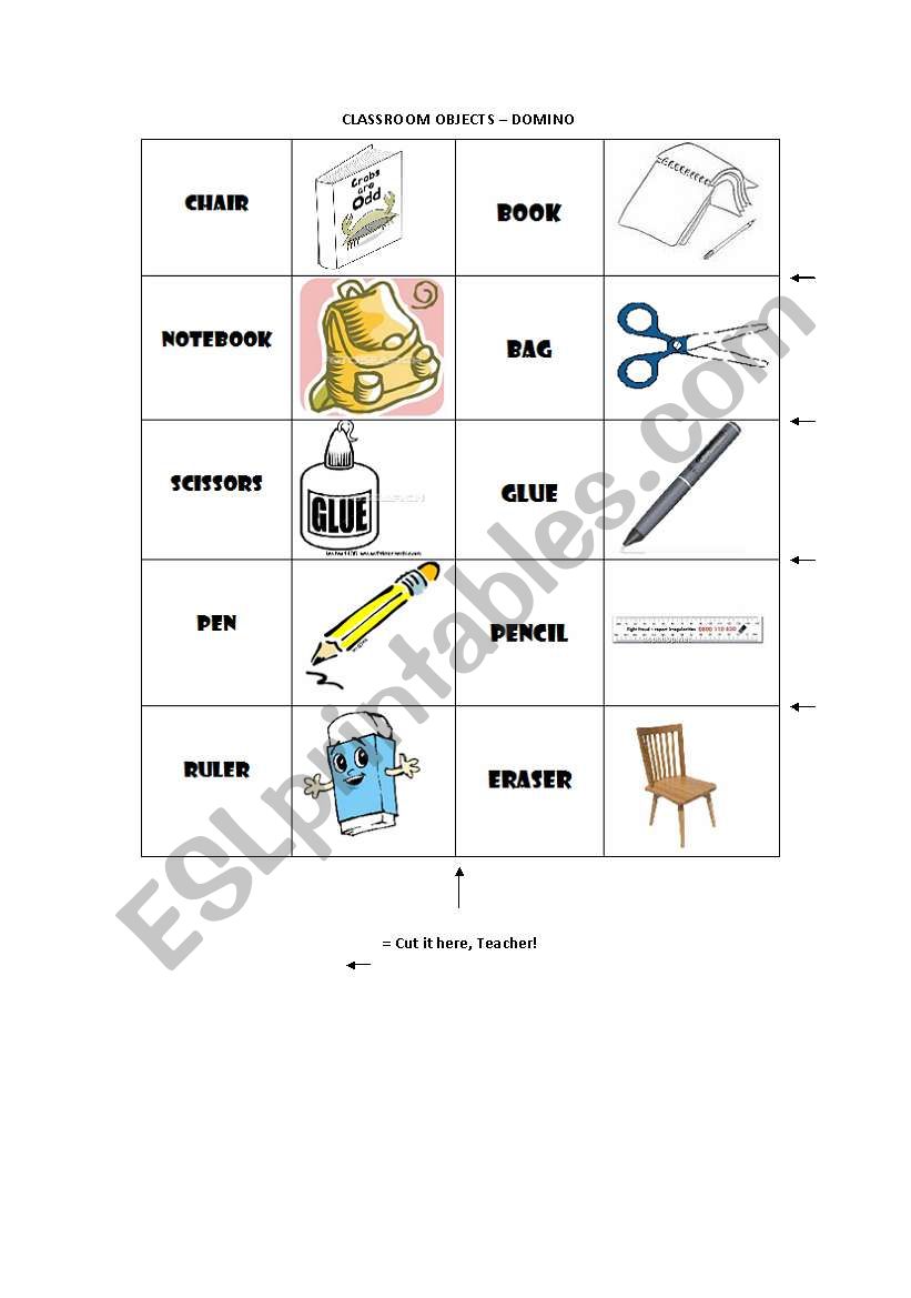 Classroom Objects - Domino worksheet