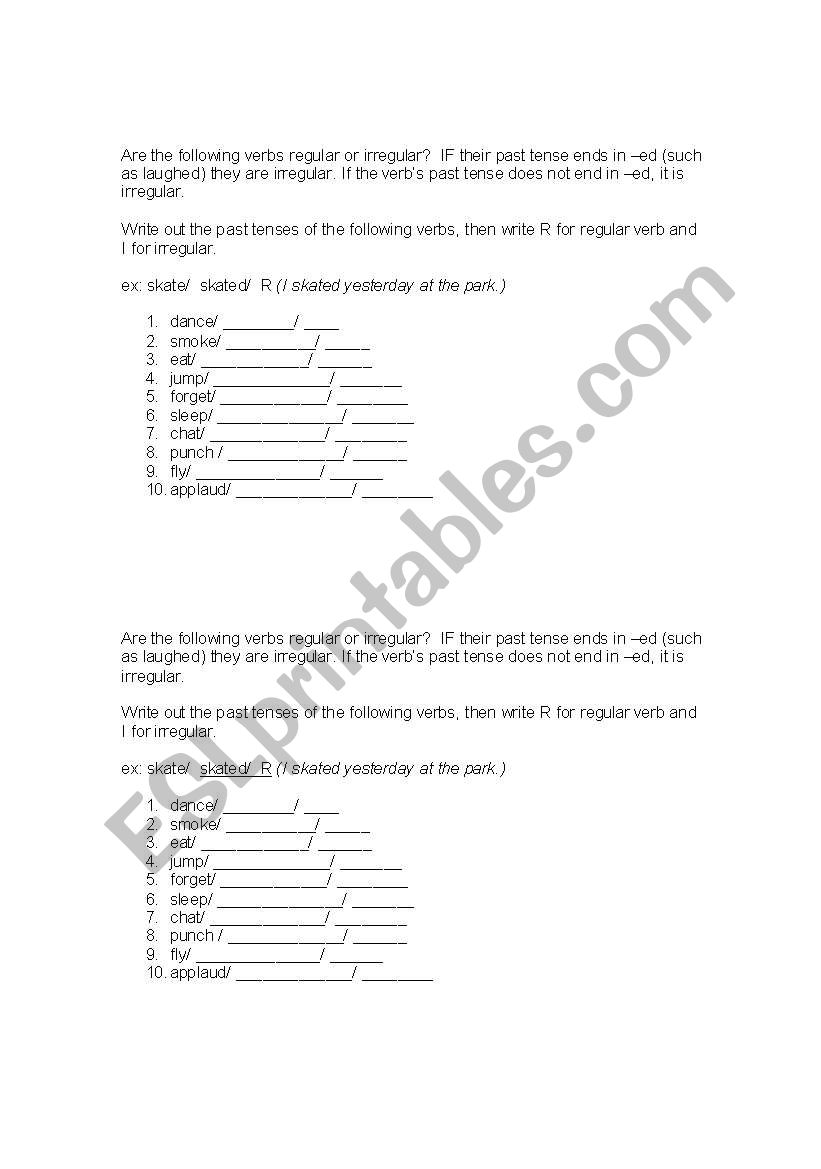 Warm up review of regular versus irregular past participles