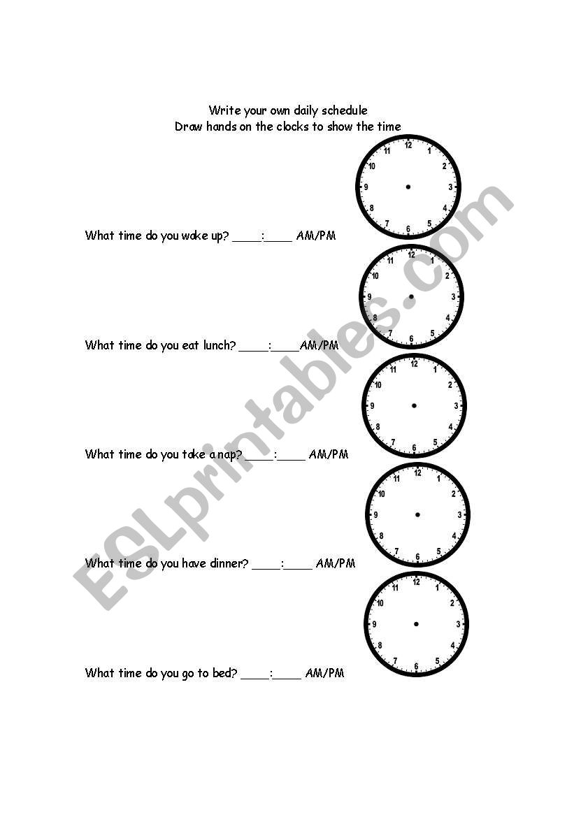 Write your own daily schedule worksheet