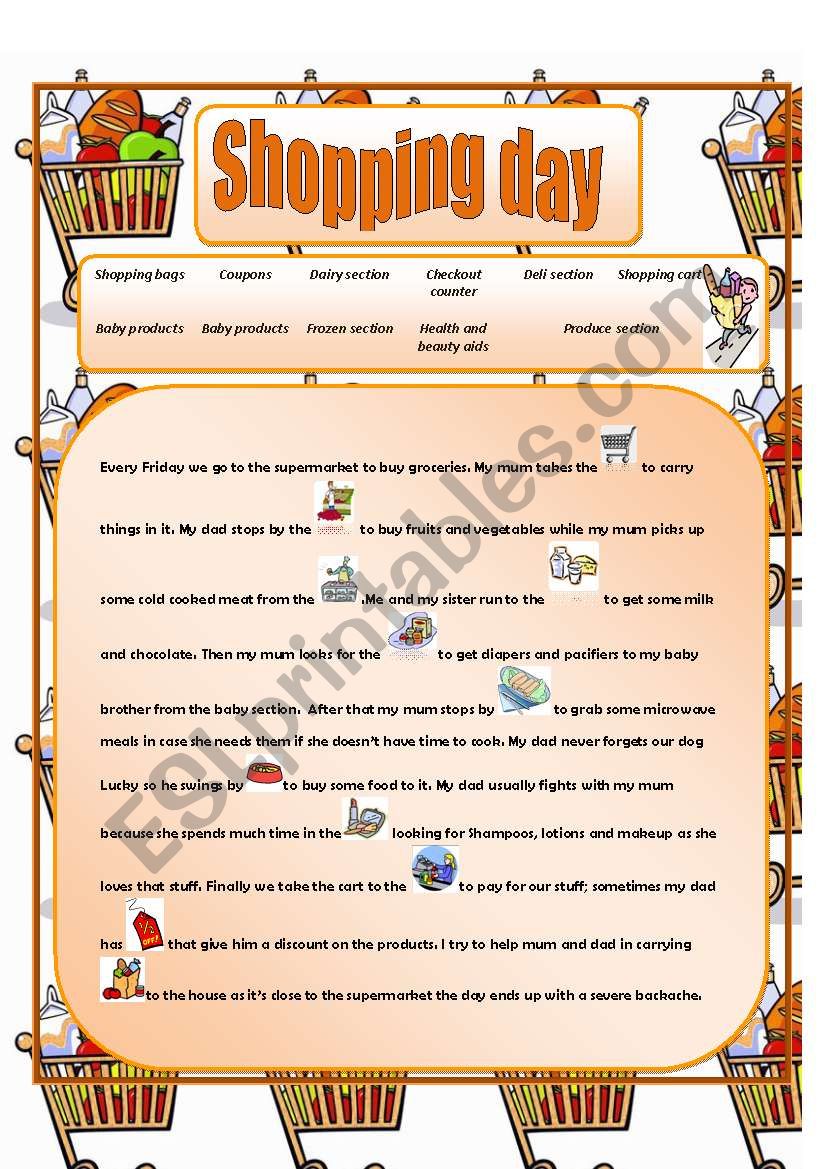 shopping day worksheet