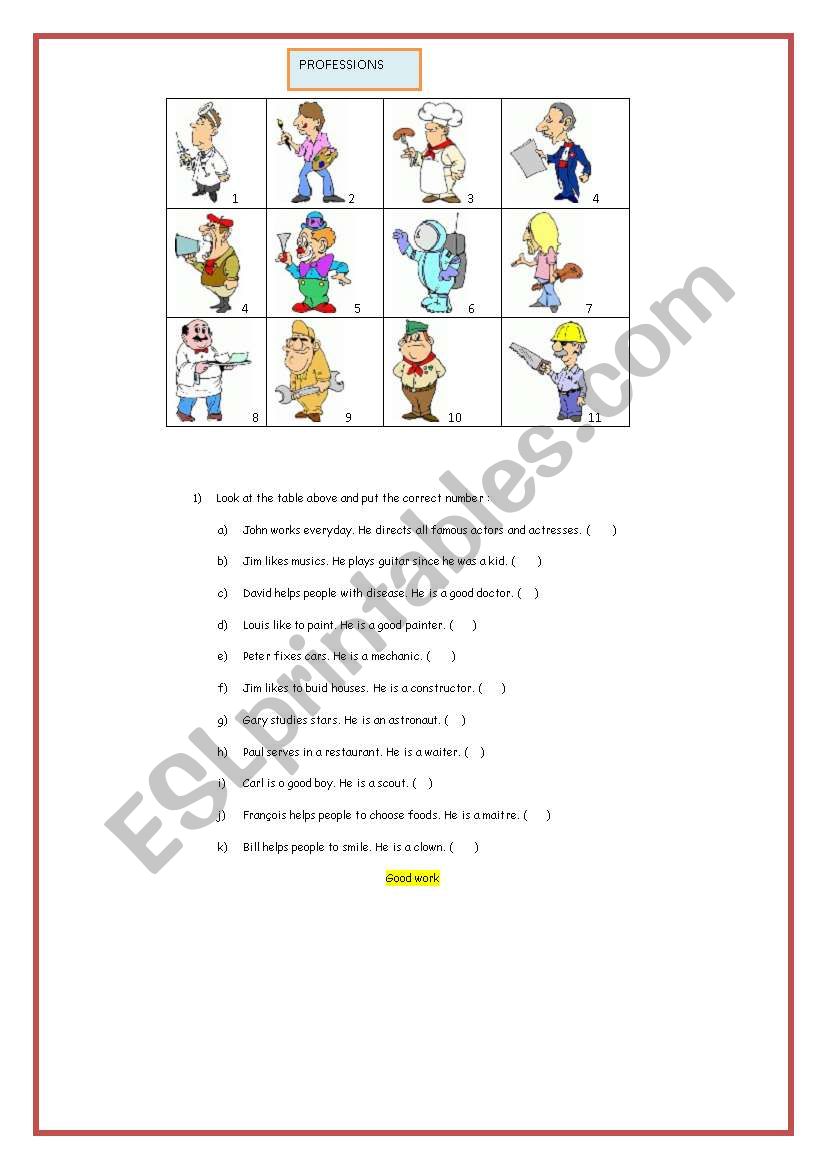 Occupations worksheet