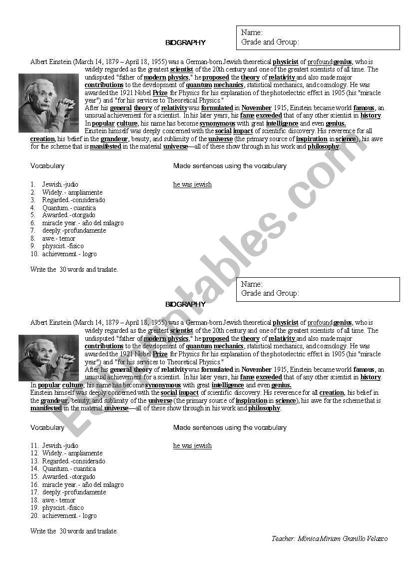 biograhy worksheet