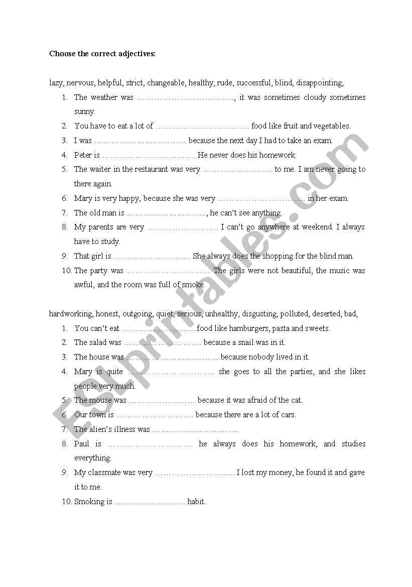 adjectives worksheet