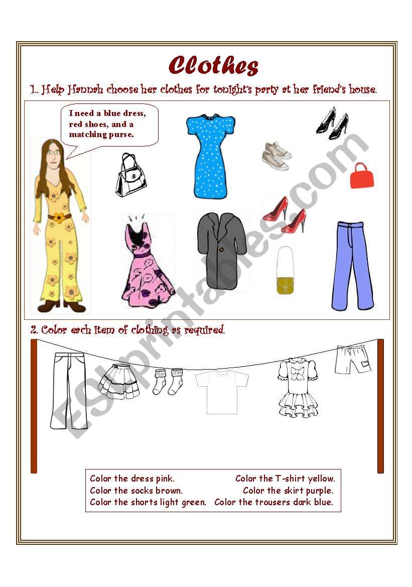 Clothes and colours worksheet