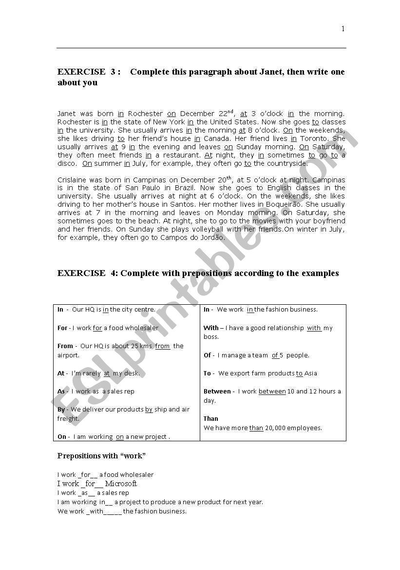 Prepositions in Business worksheet