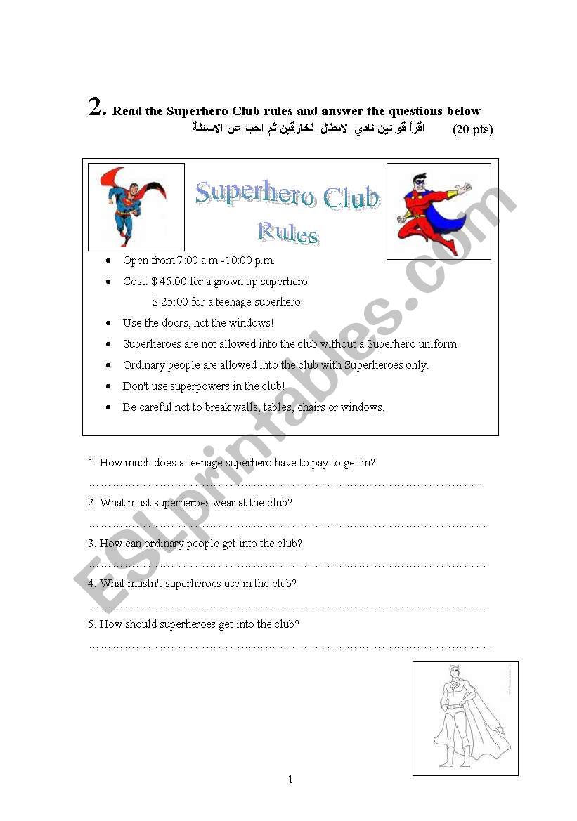 Superhero Club worksheet