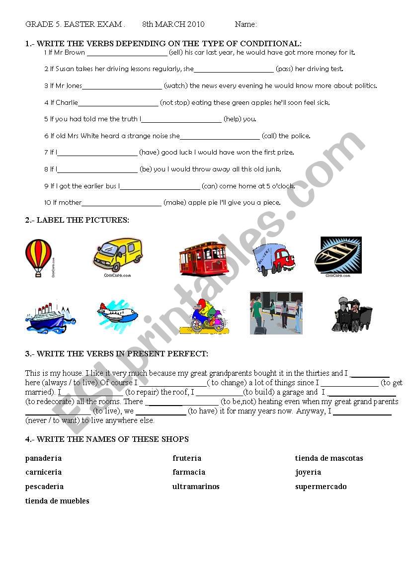 GRADE 5 EASTER EXAM worksheet
