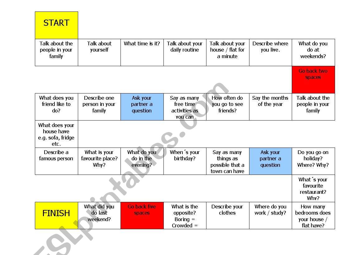 Conversation game worksheet