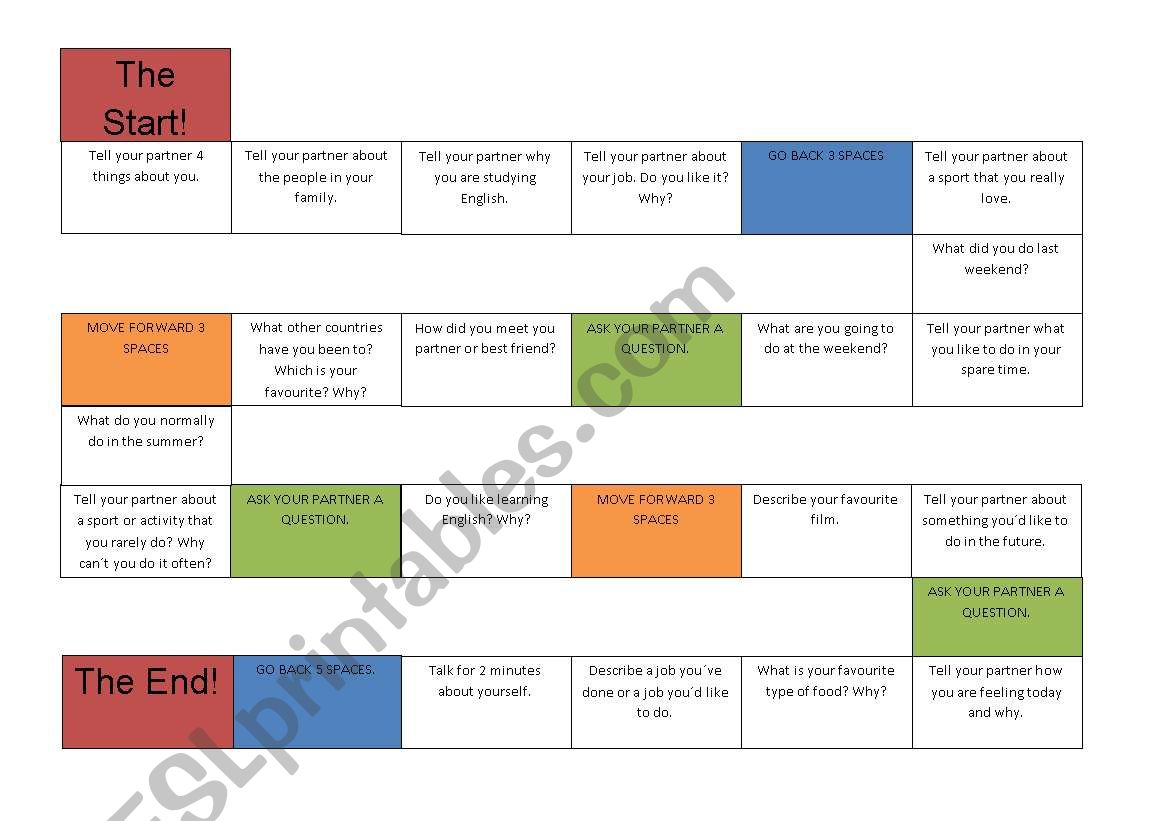 Conversation game worksheet